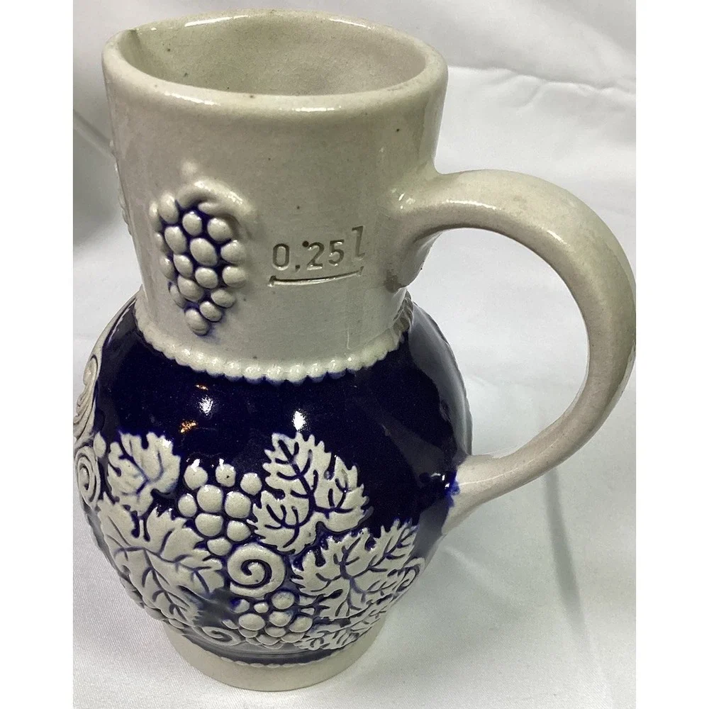 Vintage West Germany Cobalt Blue Salt Glazed Stoneware Wine Jug Lot 5 German